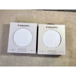 Babyletto Muslin Mini Crib Fitted Sheet 100% Organic Cotton White Solid-Set Of 2